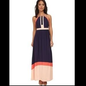 Bridgette Bailey Maxi Dress Navy Blue Coral Medium